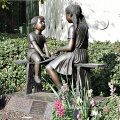 Outdoor Ornament bronze children boy and girl on bench garden statue
